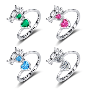 Axolotl Heart Ring Copper Rhinestone Adjustable Open Band Engraved I Love You Forever Cute Jewelry Gift For Women