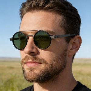 Vintage round polarized sunglasses with black double-bridge stainless steel frames for men