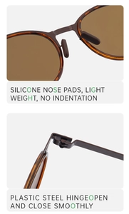 Detailed view of silicone nose pads and smooth hinges on oval polarized sunglasses