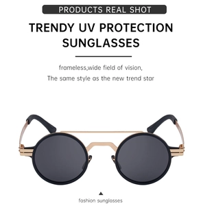 Retro round polarized sunglasses featuring golden double bridge and UV protection metal frame