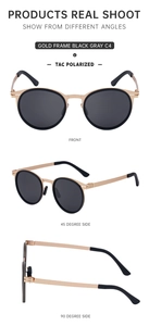 Polarized oval sunglasses detail with gold metal frame and black gray lenses C4