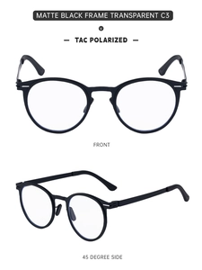 Detailed front and side view of matte black oval polarized sunglasses with TAC lenses