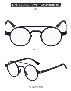 Front and side view of matte black double bridge sunglasses with clear lenses