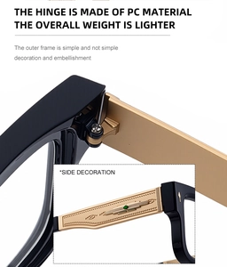 Détail de la branche en métal gaufré et charnière PC sur lunettes de soleil carrées