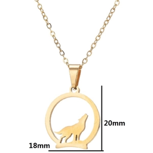 Gold stainless steel wolf silhouette pendant necklace with 18x20mm dimensions