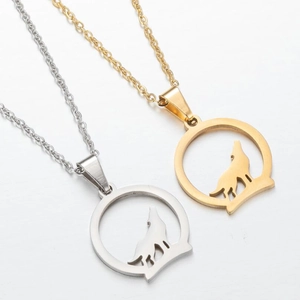 Minimalist stainless steel wolf howling pendant necklaces in gold and silver finish