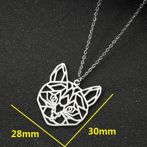 Silver geometric tiger pendant necklace in 18K gold plated steel measuring 28mm by 30mm
