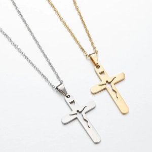 Minimalist gold and silver hollow cross pendant necklaces with twist chains for women