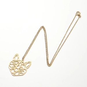 Detail of 18K gold-plated stainless steel hollow cat pendant with O-chain and lobster clasp