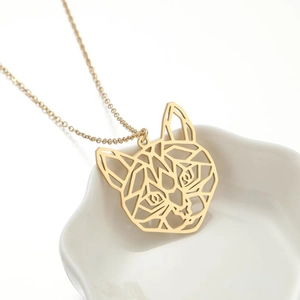 Geometric Cat Pendant Necklace Stainless Steel Hollow Origami Minimalist Jewelry For Women Daily Wear