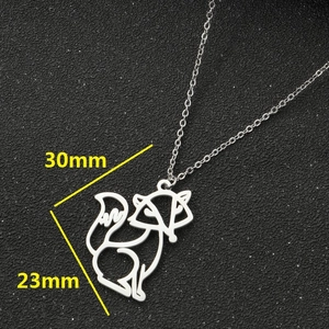 Minimalist silver stainless steel fox pendant necklace with a 30mm x 23mm cutout design