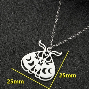 Cute moth moon necklace in stainless steel with hollow geometric patterns and 25mm pendant