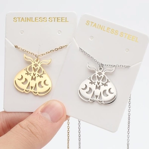 Hollow moth moon pendant necklaces in gold and silver stainless steel minimalist design