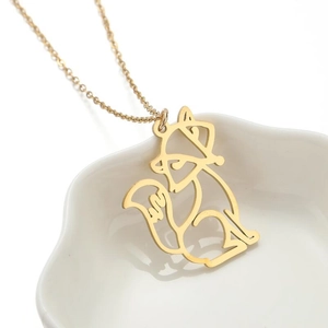 Stainless Steel Fox Squirrel Pendant Necklace Minimalist Animal Silhouette Cutout Origami Jewelry For Women Men