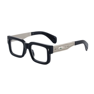 Lunettes de soleil carrées noires pour hommes avec branches ciselées en argent