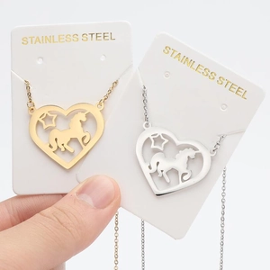 Colliers en acier inoxydable avec pendentifs cœur licorne et étoile, doré et argenté