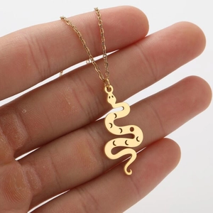 Stainless Steel Snake Pendant Necklace Minimalist Hollow Moon Animal Charm Jewelry For Women