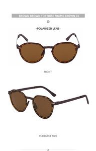 Detailed front and side view of vintage tortoise shell polarized sunglasses with C6 color code
