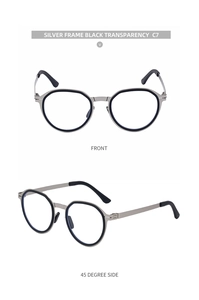 Retro polarized round sunglasses with silver frame and black transparency lenses in C7
