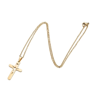 Minimalist gold hollow cross pendant necklace with abstract figure for women