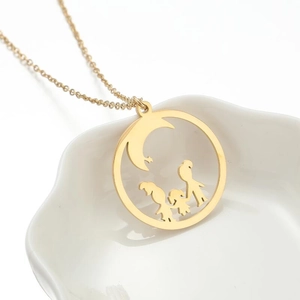 Stainless Steel Necklace Round Hollow Moon Star Pendant Friends Family Silhouette Minimalist Jewelry For Women