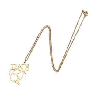 Polished stainless steel gold fox pendant necklace with a cutout animal design for women