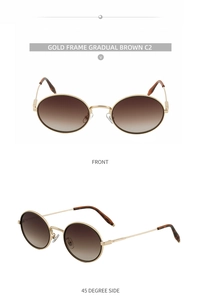 Détail de lunettes de soleil ovales avec monture dorée et verres dégradés marron C2
