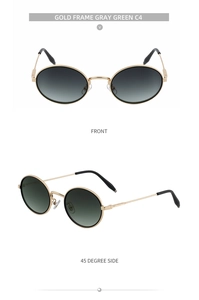 Lunettes de soleil ovales dorées avec verres dégradés vert gris de face et de côté