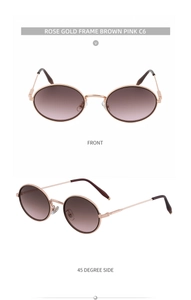 Détails des lunettes de soleil ovales en métal or rose avec verres dégradés marron rose