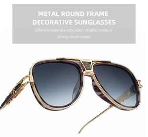 Detailopname van gouden metalen aviator montuur met ruittextuur en gradiënt glazen