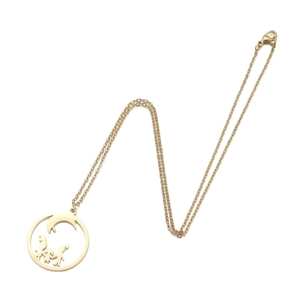 Gold family pendant necklace with three figures and moon on polished chain
