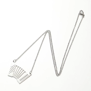 Collier avec pendentif accordéon vintage minimaliste et chaîne en acier inoxydable argenté