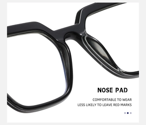 Detail of comfortable nose pads on black cat-eye glasses frame reducing pressure marks