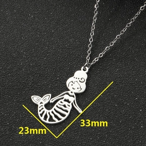 Silver cartoon mermaid pendant necklace in 18K gold showing dimensions 23mm by 33mm