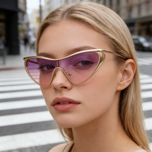 Cat eye sunglasses for women with gold metal frame and pink purple gradient lenses