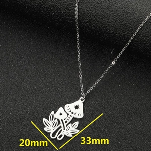Silver mushroom and leaf pendant necklace with moon and star hollow patterns, 33mm height