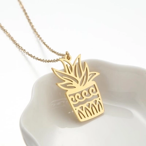 Stainless Steel Pendant Necklace Hollow Potted Plant Leaf Pineapple Minimalist Simple Jewelry For Women Everyday Wear