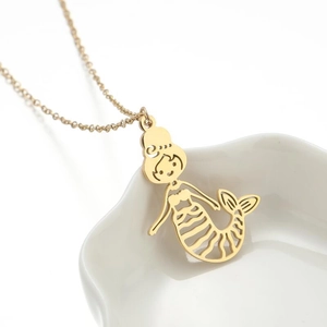 Mermaid Pendant Necklace Stainless Steel Hollow Out Cartoon Shape Simple Clavicle Chain Jewelry For Women Girls