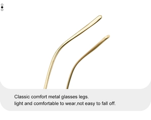 Close-up of slim gold metal sunglasses temple with polished finish and ergonomic tip