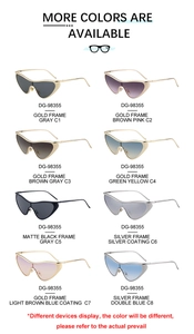 Detail view of eight stylish cat-eye sunglasses color options for model DG-98355