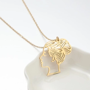 Edelstahl Anhänger Kette Minimalistische Weibliche Silhouette Kunstvolle Mädchen Profil Schmuck Für Damen