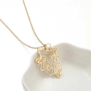 Abstract Face Pendant Necklace Stainless Steel Hollow Line Art Picasso Minimalist Modern Artistic Fashion Jewelry For Women