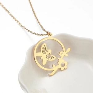 Schmetterling Blumen Hohl Rund Anhänger Halskette Edelstahl Minimalistisch Schmuck Für Damen Täglicher Accessoire