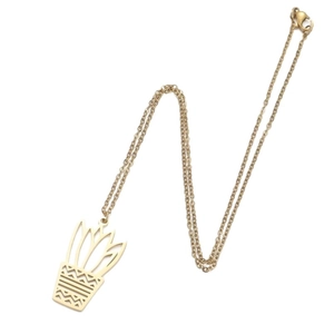 Collier minimaliste en acier inoxydable doré avec pendentif plante en pot évidé