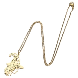 Gold stainless steel wizard hat pendant necklace with intricate镂空design for women