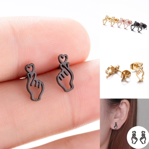 Stainless Steel Finger Heart Stud Earrings Hollow Out Gesture Heart Shape Minimalist Trendy Fashion Jewelry For Women Girls