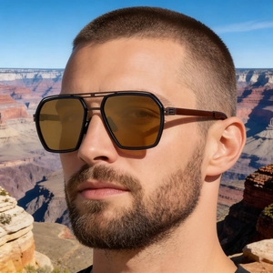 Side view of men's polarized navigator sunglasses with double bridge steel frame for outdoors
