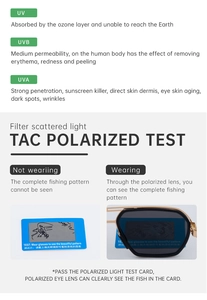 Polarized TAC lens detail showing UV, UVA, and UVB protection for stainless steel sunglasses