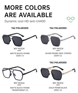 Detailed grid showing four color variants of dual-bridge polarized square sunglasses