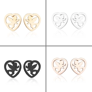 Détails des boucles d'oreilles cœur ange en doré, argenté, noir et or rose poli